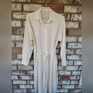 Vitamin A Ivory Twill Cover Up Maxi Shirt Dress Sz L Preppy Beach Minimalist